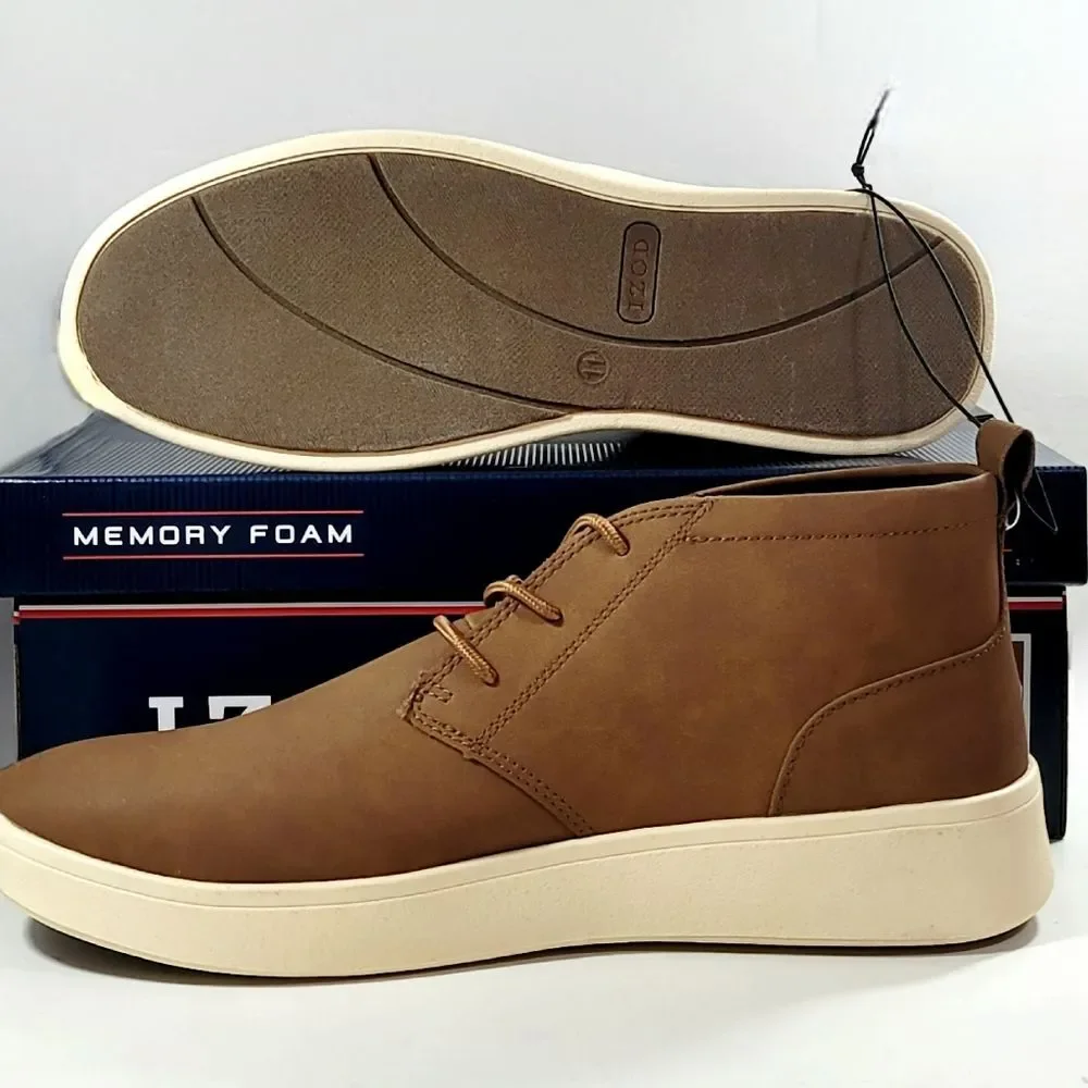 IZOD Men's Palmer PU Leather Chukka Boots Memory Foam Brown Size 11 NIB